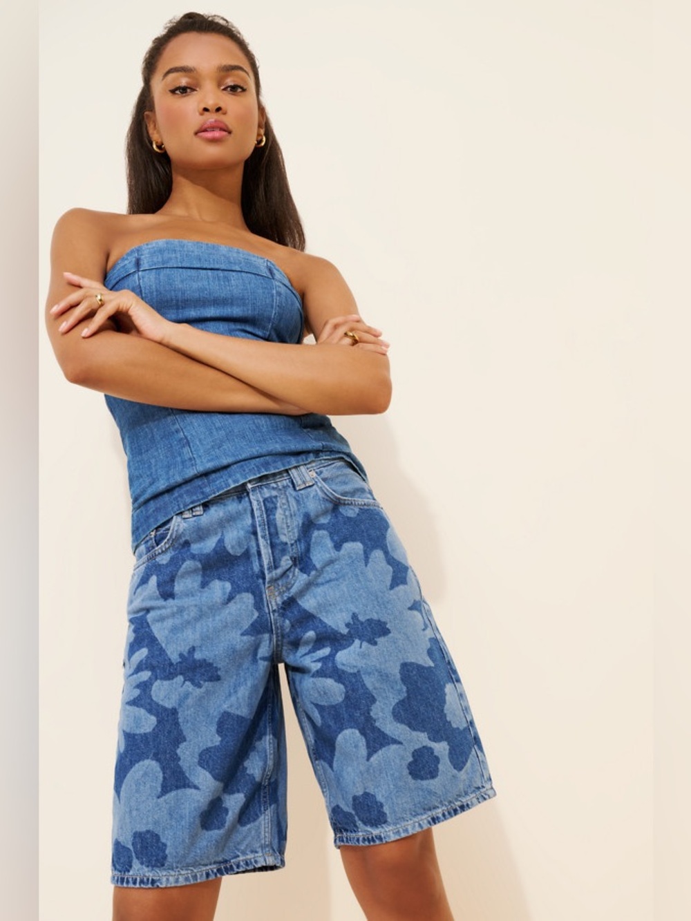 Free People Montana Printed Denim Shorts - Picture 2 of 7